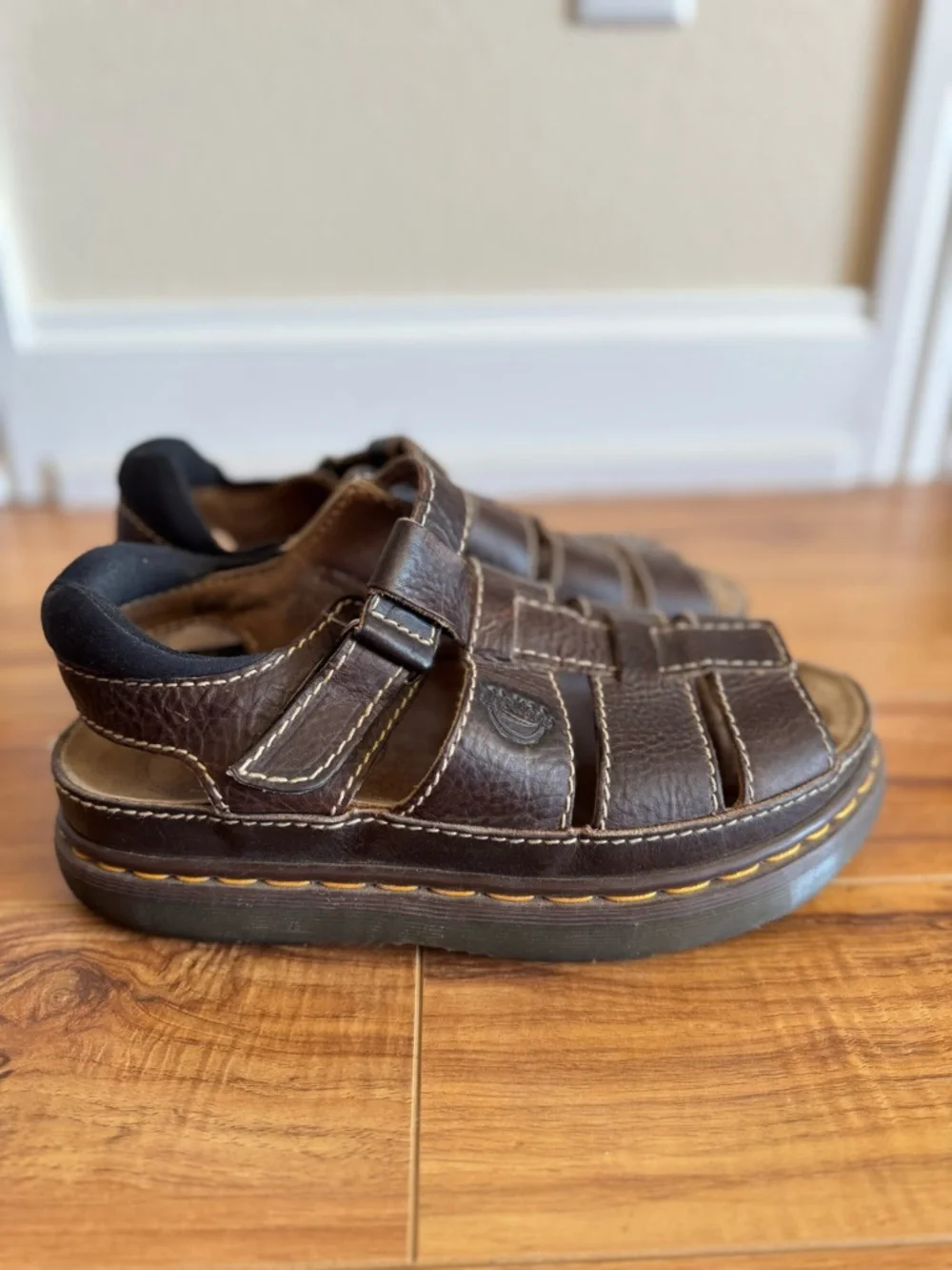 VTG 90s Dr Martens Fisherman Brown Leather Sandals - Chunky Platform Grunge Cage - Picture 3 of 10